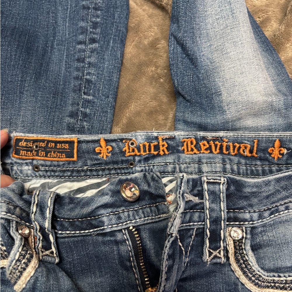 Rock Revival Blue Boot Cut Jeans with Decorative Stitching - Picture 14 of 16